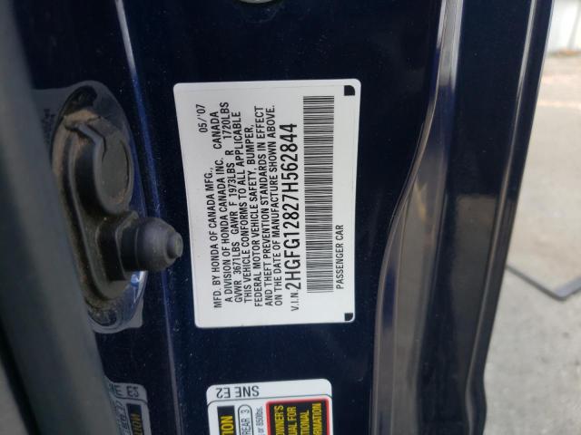 Photo 10 from auction – 2007 HONDA CIVIC EX with VIN 2HGFG12827H562844