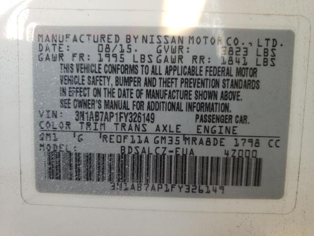 Photo 10 from auction – 2015 NISSAN SENTRA S with VIN 3N1AB7AP1FY326149