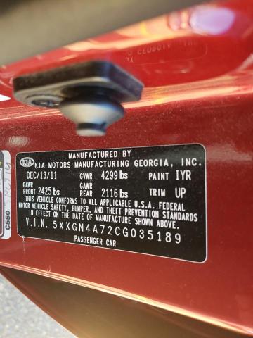 Photo 10 from auction – 2012 KIA OPTIMA EX with VIN 5XXGN4A72CG035189