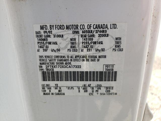 Photo 10 from auction – 2003 FORD F150 with VIN 2FTRX172X3CA17322