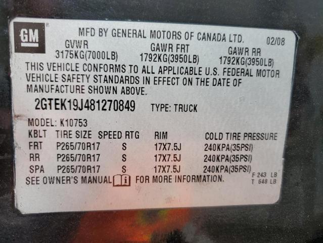 Photo 10 from auction – 2008 GMC SIERRA SLE with VIN 2GTEK19J481270849