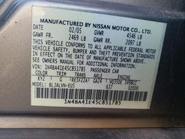 Photo 10 from auction – 2005 NISSAN MAXIMA SE with VIN 1N4BA41E45C851785