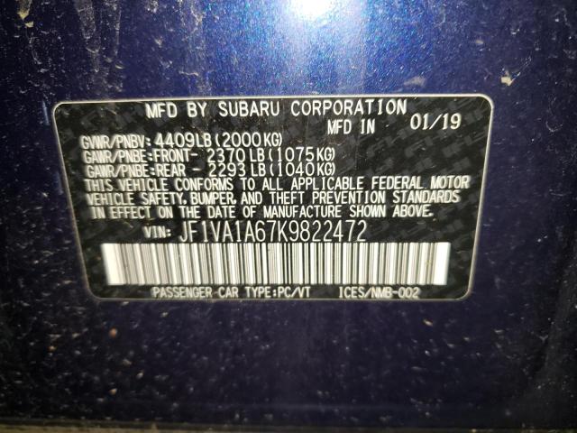 Photo 10 from auction – 2019 SUBARU WRX with VIN JF1VA1A67K9822472