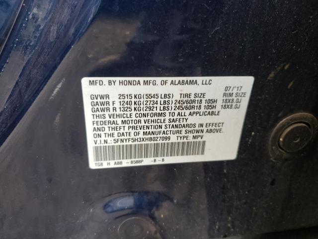 Photo 10 from auction – 2017 HONDA PILOT EX with VIN 5FNYF5H3XHB027099