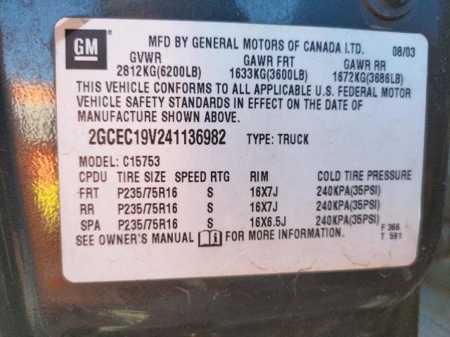 Photo 10 from auction – 2004 CHEVROLET SILVERADO with VIN 2GCEC19V241136982