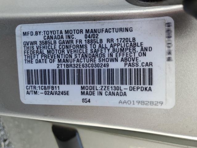 Photo 10 from auction – 2003 TOYOTA COROLLA CE with VIN 2T1BR32E63C030249