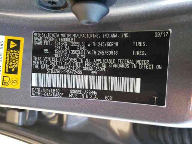 Photo 10 from auction – 2017 TOYOTA HIGHLANDER with VIN 5TDJZRFH1HS472499