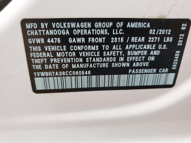 Photo 10 from auction – 2012 VOLKSWAGEN PASSAT SE with VIN 1VWBH7A38CC060546