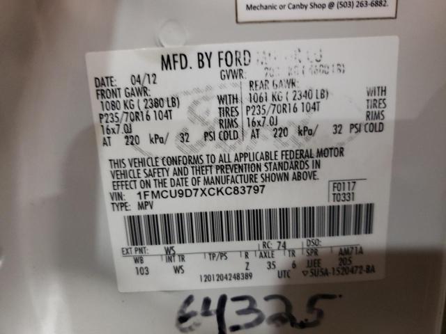 Photo 10 from auction – 2012 FORD ESCAPE XLT with VIN 1FMCU9D7XCKC83797