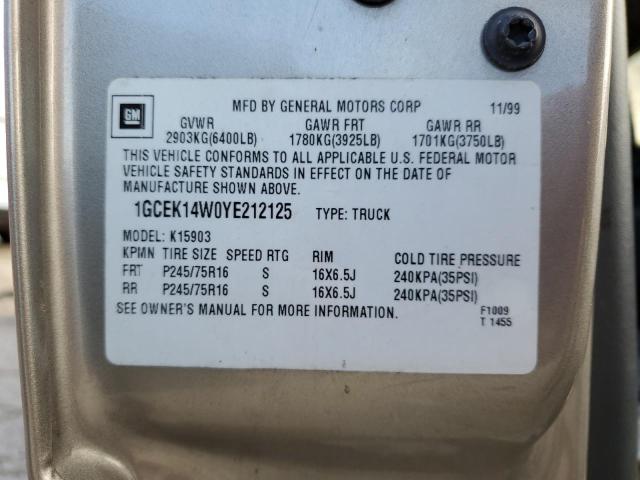 Photo 10 from auction – 2000 CHEVROLET SILVERADO with VIN 1GCEK14W0YE212125