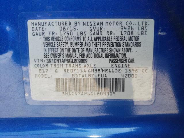 Photo 10 from auction – 2016 NISSAN VERSA S with VIN 3N1CN7AP6GL809909