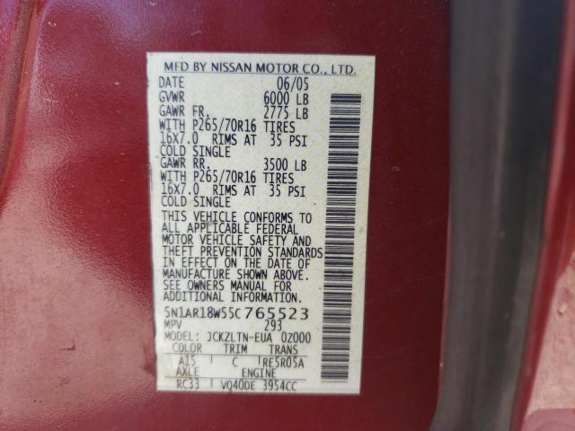 Photo 10 from auction – 2005 NISSAN PATHFINDER with VIN 5N1AR18W55C765523