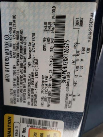 Photo 10 from auction – 2019 FORD FUSION SE with VIN 3FA6P0HD2KR126575