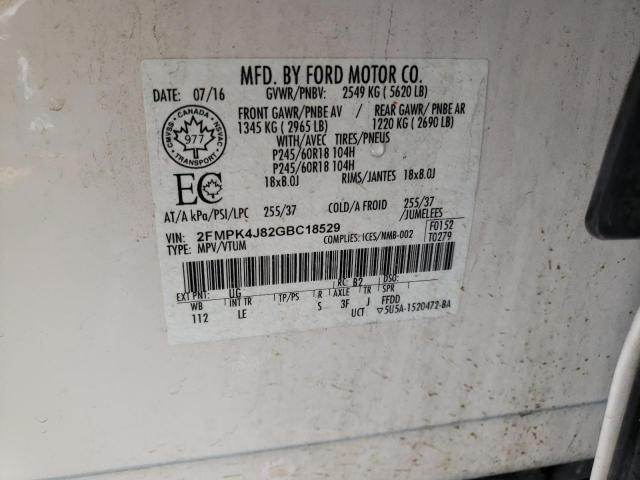 Photo 10 from auction – 2016 FORD EDGE SEL with VIN 2FMPK4J82GBC18529