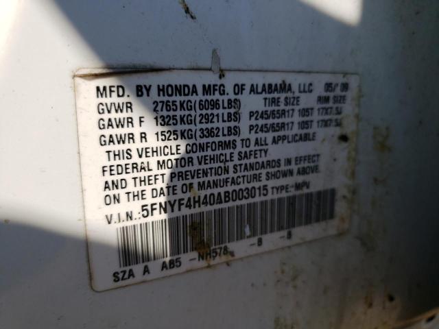 Photo 10 from auction – 2010 HONDA PILOT EX with VIN 5FNYF4H40AB003015