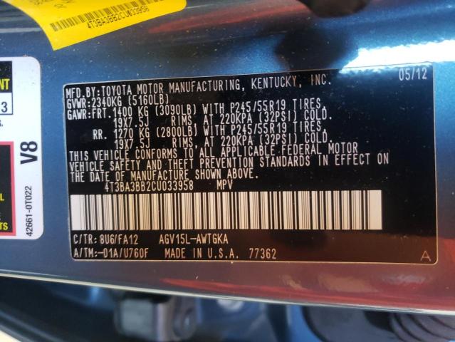 Photo 10 from auction – 2012 TOYOTA VENZA LE with VIN 4T3BA3BB2CU033958