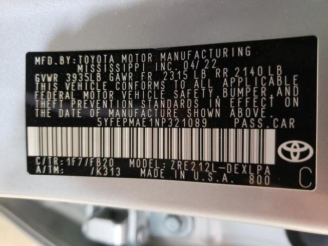 Photo 10 from auction – 2022 TOYOTA COROLLA LE with VIN 5YFEPMAE1NP321089