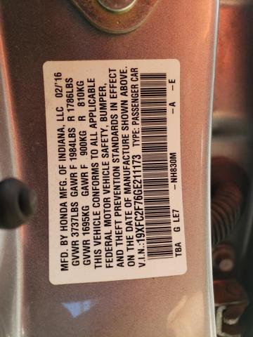 Photo 10 from auction – 2016 HONDA CIVIC EX with VIN 19XFC2F76GE211173