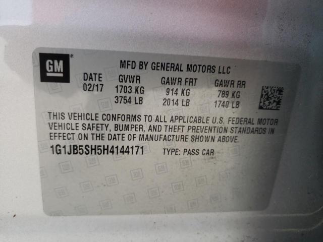 Photo 10 from auction – 2017 CHEVROLET SONIC LS with VIN 1G1JB5SH5H4144171