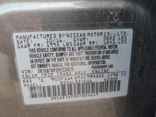 Photo 10 from auction – 2017 NISSAN SENTRA S with VIN 3N1AB7AP2HY224619