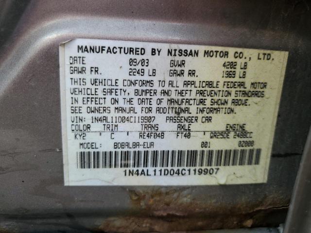 Photo 10 from auction – 2004 NISSAN ALTIMA BAS with VIN 1N4AL11D04C119907
