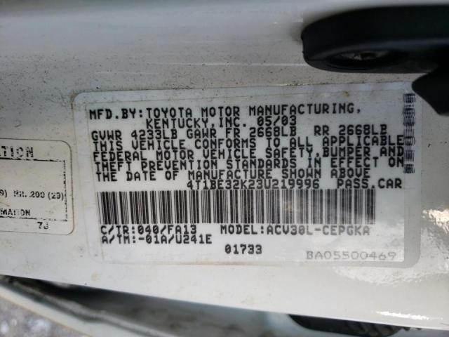Photo 10 from auction – 2003 TOYOTA CAMRY with VIN 4T1BE32K23U219996