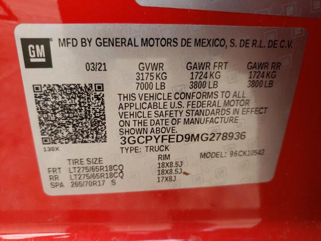 Photo 10 from auction – 2021 CHEVROLET SILVERADO with VIN 3GCPYFED9MG278936