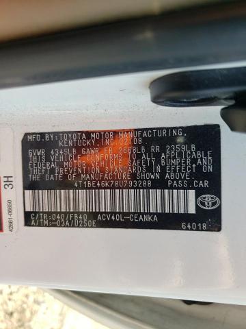 Photo 10 from auction – 2008 TOYOTA CAMRY CE with VIN 4T1BE46K78U793288
