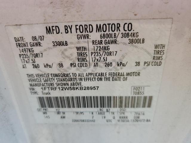 Photo 10 from auction – 2008 FORD F150 with VIN 1FTRF12W58KB28957