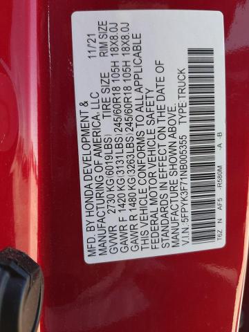 Photo 10 from auction – 2022 HONDA RIDGELINE with VIN 5FPYK3F71NB005355