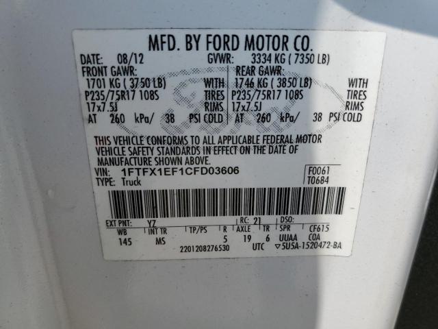 Photo 10 from auction – 2012 FORD F150 SUPER with VIN 1FTFX1EF1CFD03606