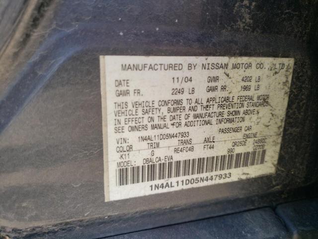 Photo 10 from auction – 2005 NISSAN ALTIMA S with VIN 1N4AL11D05N447933