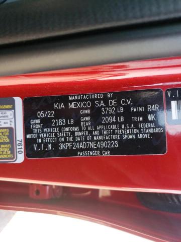 Photo 10 from auction – 2022 KIA FORTE FE with VIN 3KPF24AD7NE490223