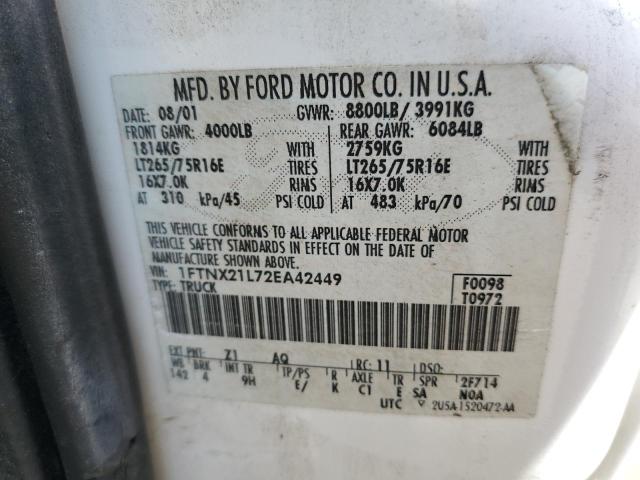 Photo 10 from auction – 2002 FORD F250 SUPER with VIN 1FTNX21L72EA42449