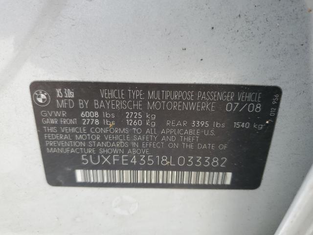 Photo 10 from auction – 2008 BMW X5 3.0I with VIN 5UXFE43518L033382