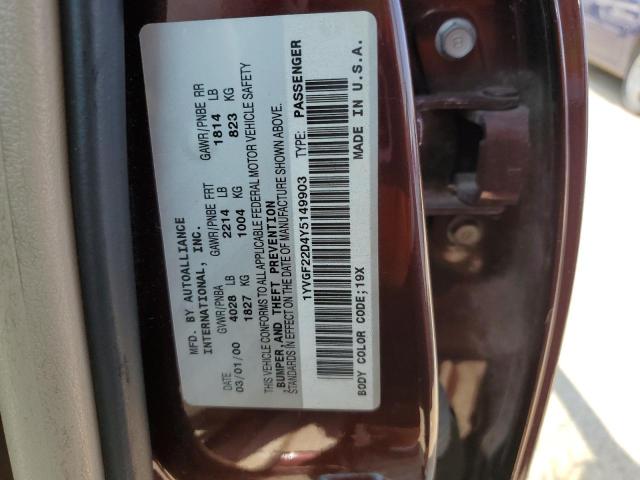 Photo 10 from auction – 2000 MAZDA 626 ES with VIN 1YVGF22D4Y5149903