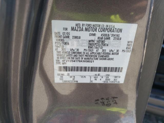 Photo 10 from auction – 2006 MAZDA TRIBUTE S with VIN 4F2YZ04176KM08021