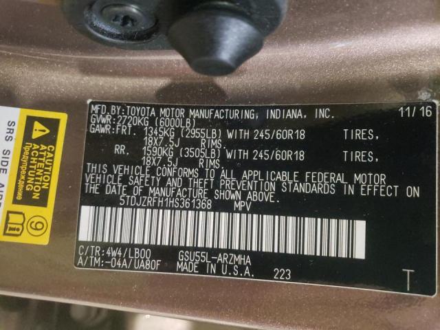 Photo 10 from auction – 2017 TOYOTA HIGHLANDER with VIN 5TDJZRFH1HS361368