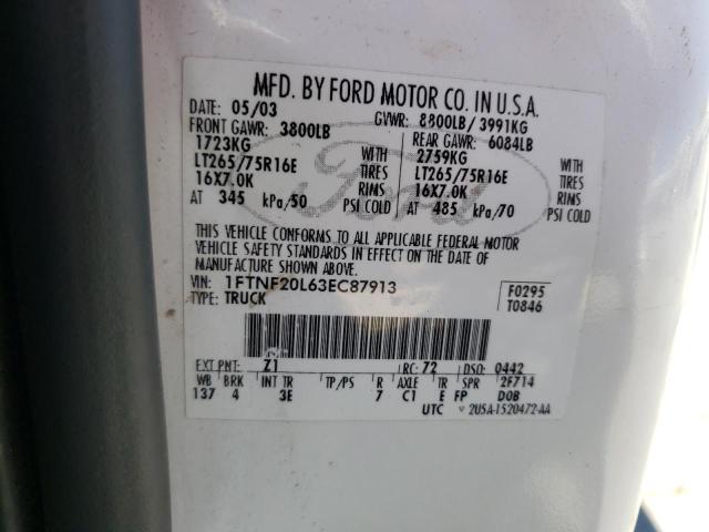 Photo 10 from auction – 2003 FORD F250 SUPER with VIN 1FTNF20L63EC87913