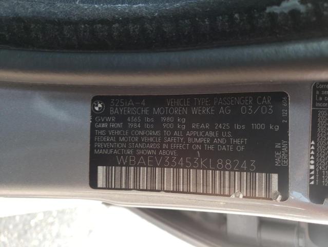 Photo 10 from auction – 2003 BMW 325 I with VIN WBAEV33453KL88243