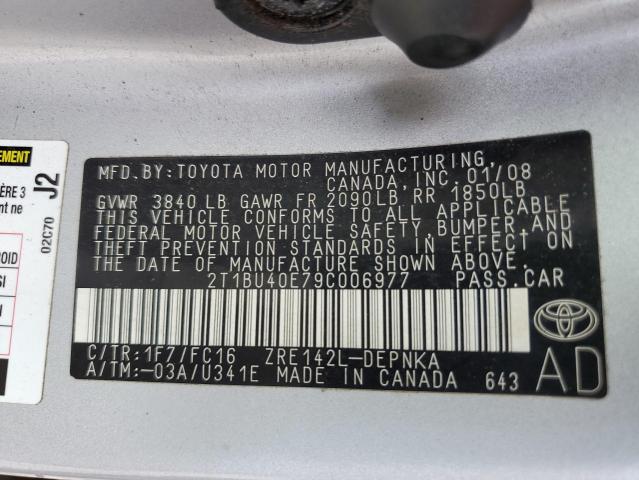 Photo 10 from auction – 2009 TOYOTA COROLLA BA with VIN 2T1BU40E79C006977