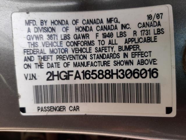 Photo 10 from auction – 2008 HONDA CIVIC LX with VIN 2HGFA16588H306016