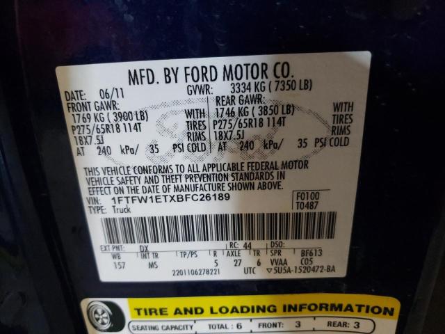 Photo 10 from auction – 2011 FORD F150 SUPER with VIN 1FTFW1ETXBFC26189