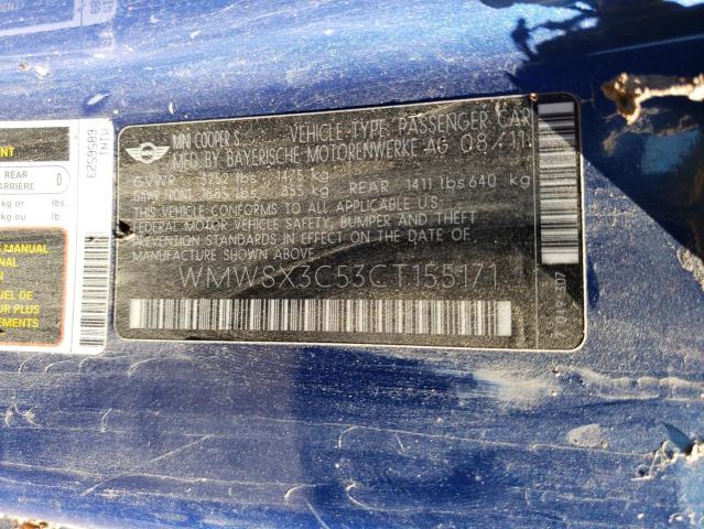 Photo 10 from auction – 2012 MINI COOPER COU with VIN WMWSX3C53CT155171