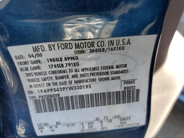 Photo 10 from auction – 2000 FORD FOCUS SE with VIN 1FAFP3439YW330195
