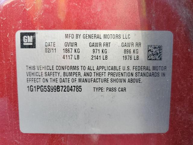 Photo 10 from auction – 2011 CHEVROLET CRUZE LT with VIN 1G1PG5S99B7204785