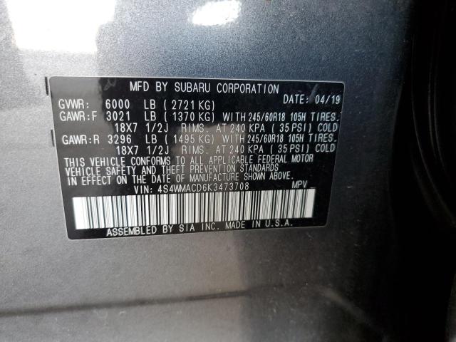 Photo 10 from auction – 2019 SUBARU ASCENT PRE with VIN 4S4WMACD6K3473708