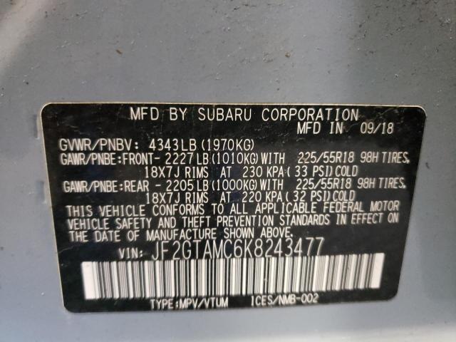 Photo 10 from auction – 2019 SUBARU CROSSTREK with VIN JF2GTAMC6K8243477