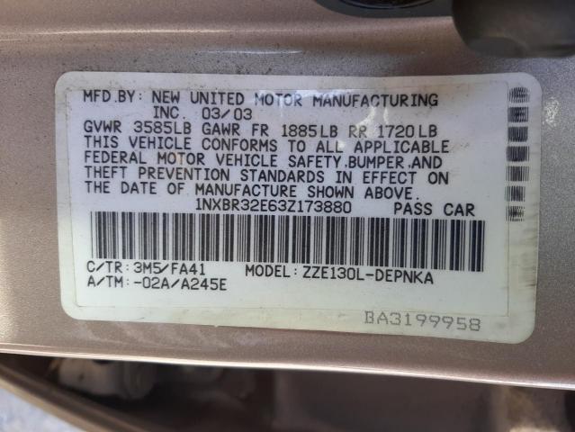 Photo 10 from auction – 2003 TOYOTA COROLLA CE with VIN 1NXBR32E63Z173880