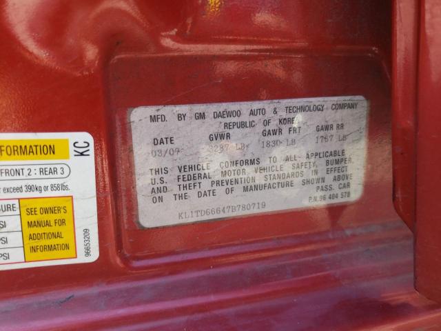 Photo 10 from auction – 2007 CHEVROLET AVEO BASE with VIN KL1TD66647B780719